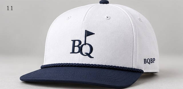 White & Navy Rope BQ golf hat design preview